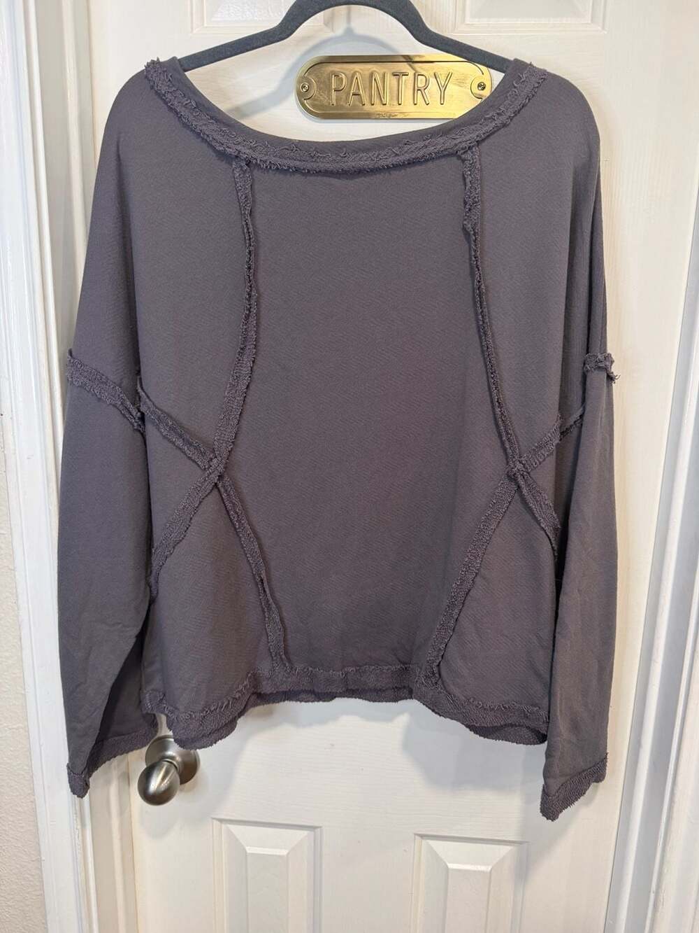 Bucket List Women’s Gray Oversized Raw Seam Sweatshirt Top L Boho